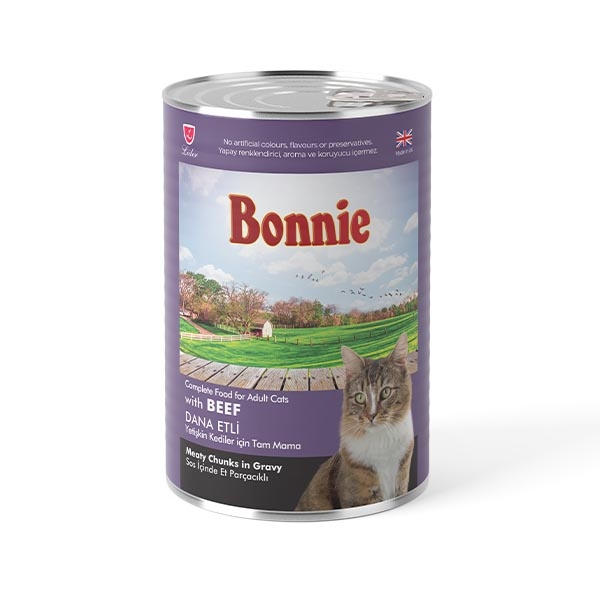 Bonnie Sos içinde Et Parçacıklı Dana Etli Yetişkin Kedi Maması 400 gr