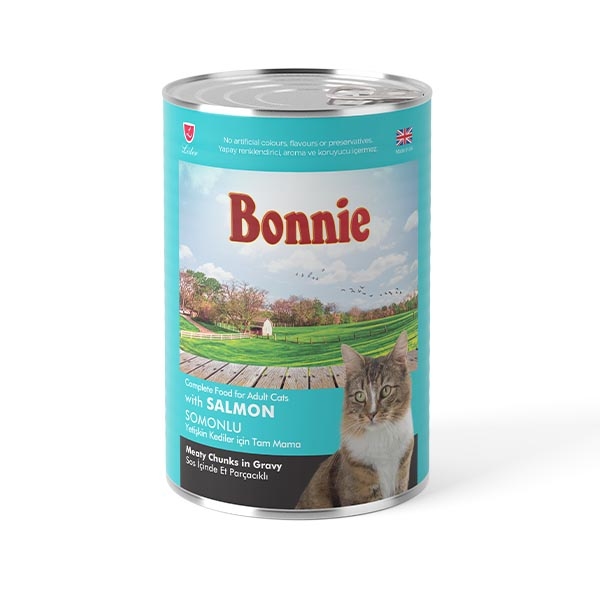 Bonnie Sos içinde Et Parçacıklı Somonlu Yetişkin Kedi Maması 400 gr