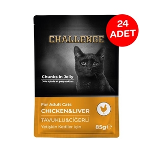 Challenge - Challenge Tavuklu Ciğerli Pouch Yaş Kedi Maması 85 gr X 24 Adet