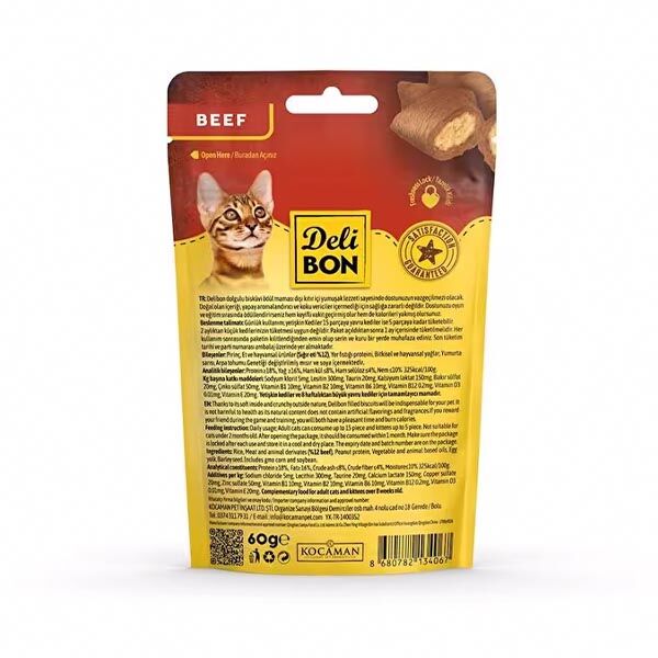 Delibon Crunchy İçi Dolgulu Sığır Etli Kedi Ödülü 60gr