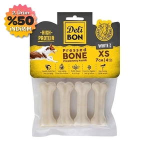 Delibon Deri Pres Çiğneme Kemiği 7 Cm Xs Boy 4'Lü Beyaz Paket