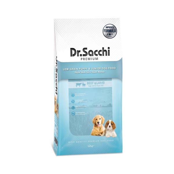 Dr.Sacchi Düşük Tahıllı Sığır Etli ve Kuzu Etli Yavru Köpek Maması 12 Kg