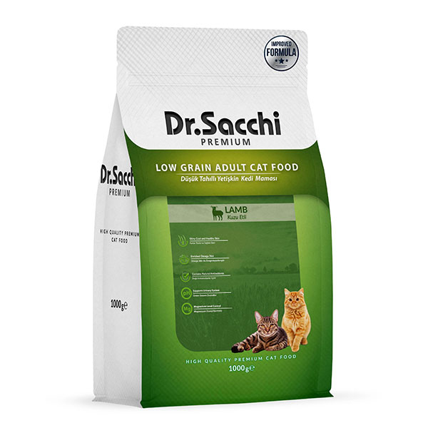 Dr.Sacchi Premium Düşük Tahıllı Kuzu Etli Yetişkin Kedi Maması 1 Kg