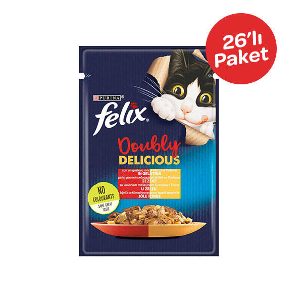 Felix Çifte Lezzet Sığır Etli ve Tavuklu Yaş Kedi Maması 85 gr x 26