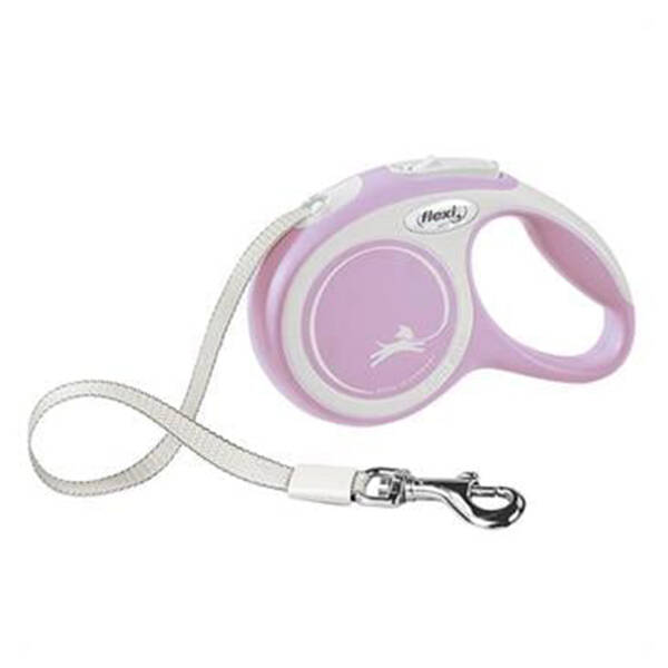 Flexi New Comfort Beyaz Şerit Kedi ve Köpek Gezdirme Tasması M - 5M- Pembe