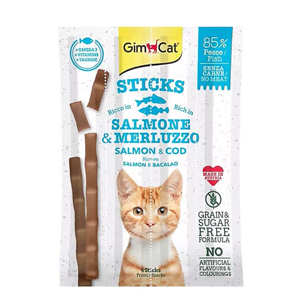 Gimcat Sticks Somon ve Morina Balıklı Tahılsız Ödül Çubuğu 20 GR