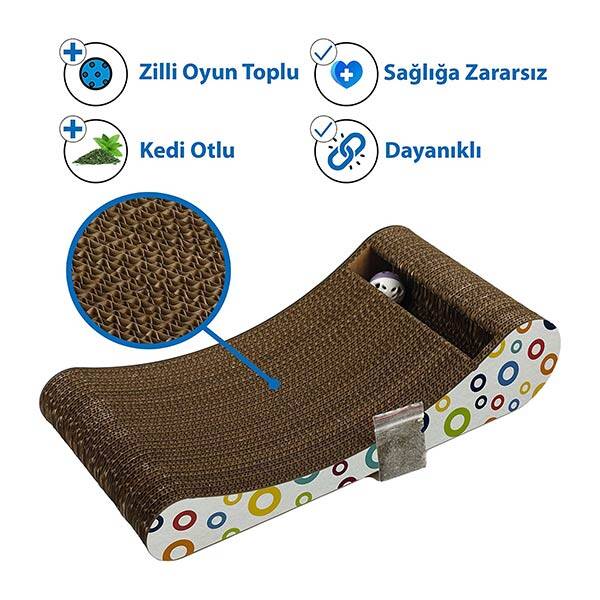 Herniks Doğal Kedi Otlu Ve Zilli Toplu Kedi Tırmalama Kartonu 44 cm - HR2023C