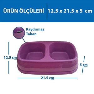 Herniks İkili Mama ve Su Kabı 250ml - Mor - Thumbnail