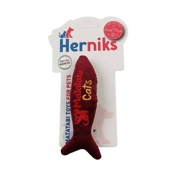 Herniks Matatabili Sesli Peluş Kumaş Kedi Oyuncağı - Fishy 14cm Bordo