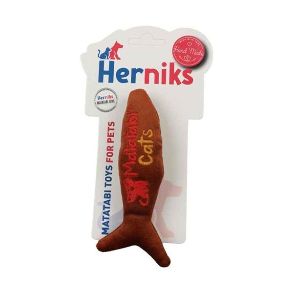 Herniks Matatabili Sesli Peluş Kumaş Kedi Oyuncağı - Fishy 14cm Kahverengi