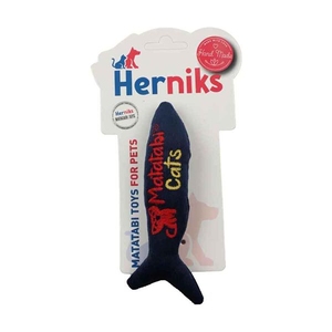 Herniks - Herniks Matatabili Sesli Peluş Kumaş Kedi Oyuncağı - Fishy 14cm Lacivert