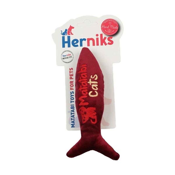 Herniks Matatabili Sesli Peluş Kumaş Kedi Oyuncağı - Jr. Fish 20cm Bordo