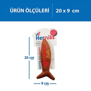 Herniks Matatabili Sesli Peluş Kumaş Kedi Oyuncağı – Jr. Fish 20cm Kahverengi - Thumbnail