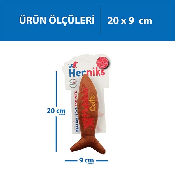 Herniks Matatabili Sesli Peluş Kumaş Kedi Oyuncağı – Jr. Fish 20cm Kahverengi