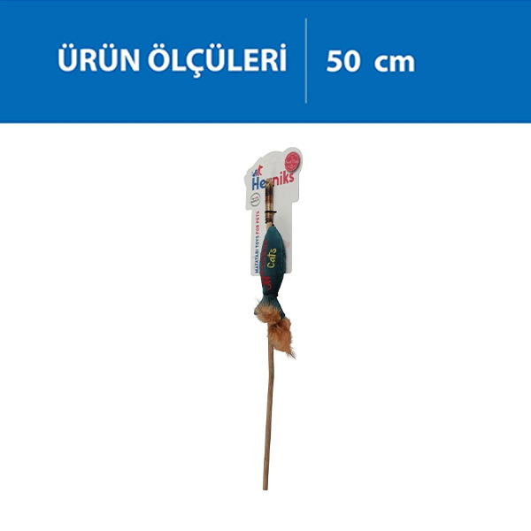 Herniks Matatabili Sesli Tüylü Ahşap Saplı Kedi Oltası Jr. Fish 50cm - Yeşil - 2