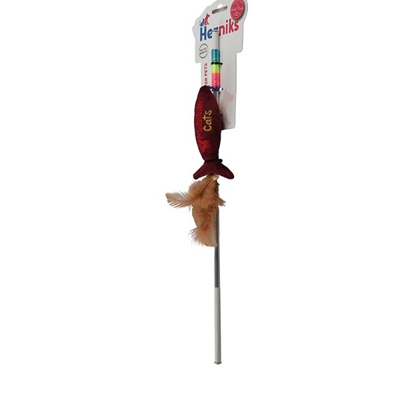 Herniks Matatabili Sesli Tüylü Alüminyum Saplı Kedi Oltası Jr. Fish 45cm -Bordo