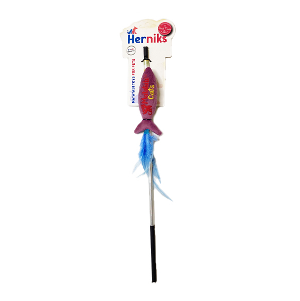 Herniks Matatabili Sesli Tüylü Alüminyum Saplı Kedi Oltası Jr. Fish 45cm -Lila