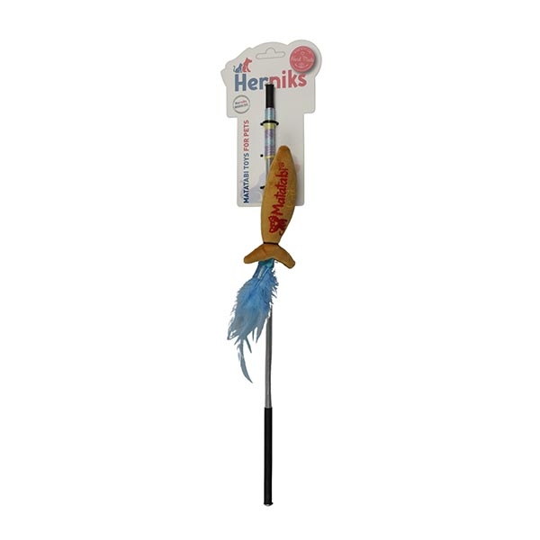 Herniks Matatabili Sesli Tüylü Alüminyum Saplı Kedi Oltası Jr. Fish 45cm -Sarı