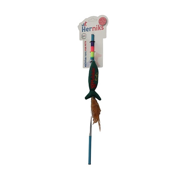 Herniks Matatabili Sesli Tüylü Alüminyum Saplı Kedi Oltası Jr. Fish 45cm -Yeşil