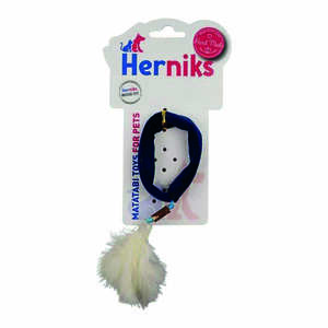 Herniks - Herniks Matatabili Yaylı Tüylü Kare Kedi Oyuncağı 20cm - Lacivert