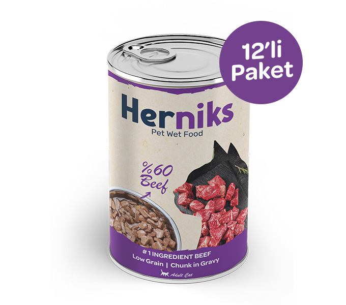 Herniks Parça Biftekli Soslu Kedi Konservesi 400 GR (12 adet)