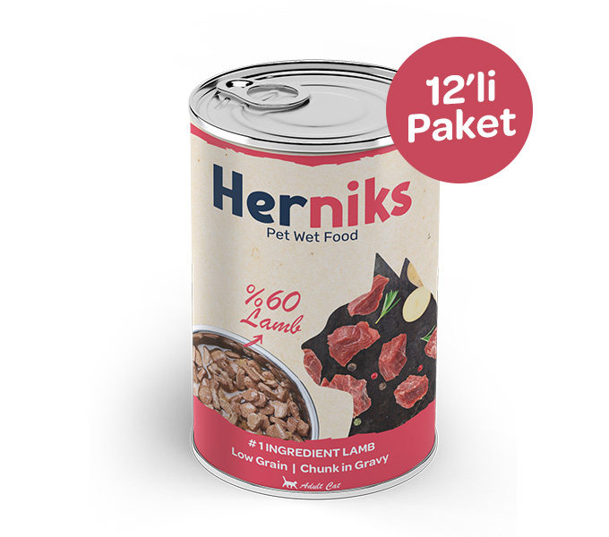 Herniks Parça Kuzu Etli Soslu Kedi Konservesi 400 GR (12 adet)