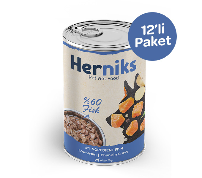 Herniks Parça Somon Balıklı Soslu Köpek Konservesi 400 GR (12 adet)