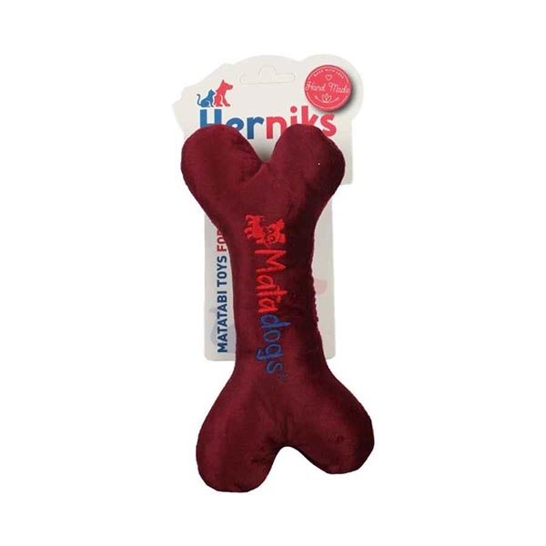 Herniks Sesli Peluş Nakışlı Köpek Oyuncağı - Mini Bone 18cm Bordo