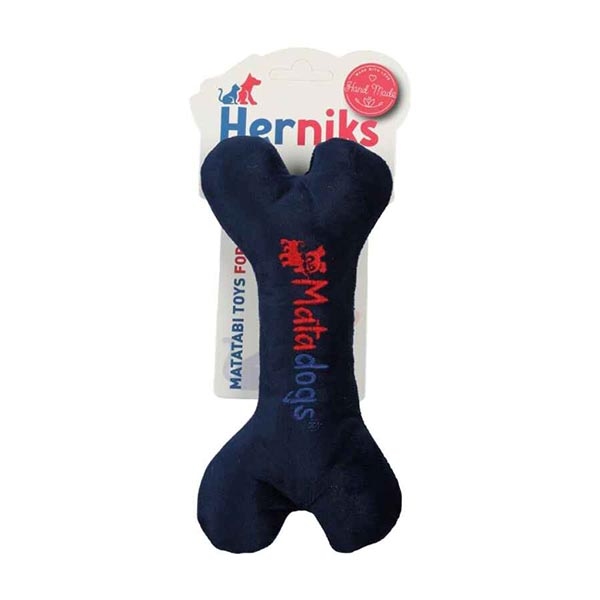 Herniks Sesli Peluş Nakışlı Köpek Oyuncağı - Mini Bone 18cm Lacivert