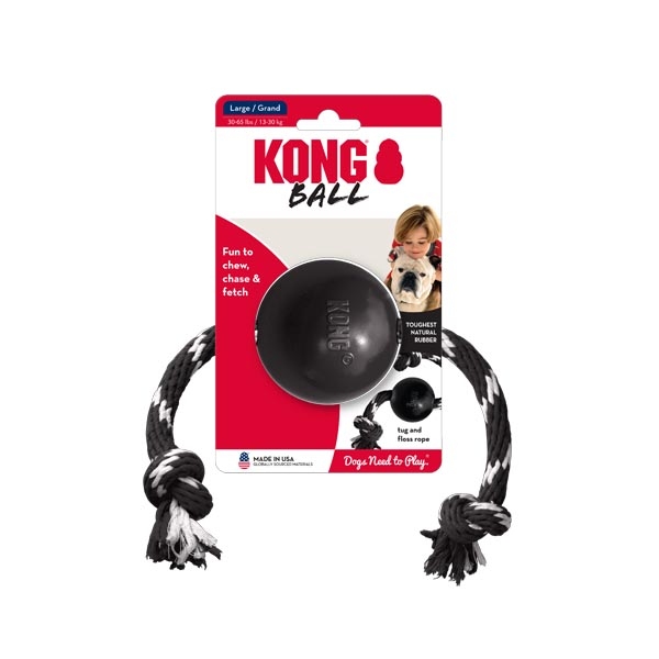 KONG Extreme Top Şeklinde Sesli ve İp Sallantılı Köpek Oyuncağı Ultra Sert L