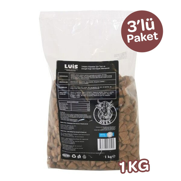 Luis Biftekli Yetişkin Köpek Maması 1 Kg x 3 Adet