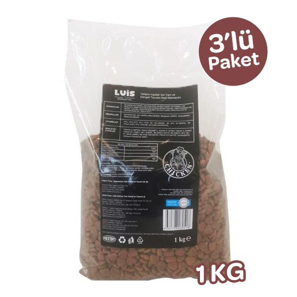 Luis Tavuklu Yetişkin Kedi Maması 1 Kg x 3 Adet