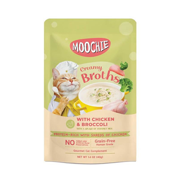 Moochie Parça Tavuk Etli ve Brokolili Tahılsız Kedi Çorbası 40gr