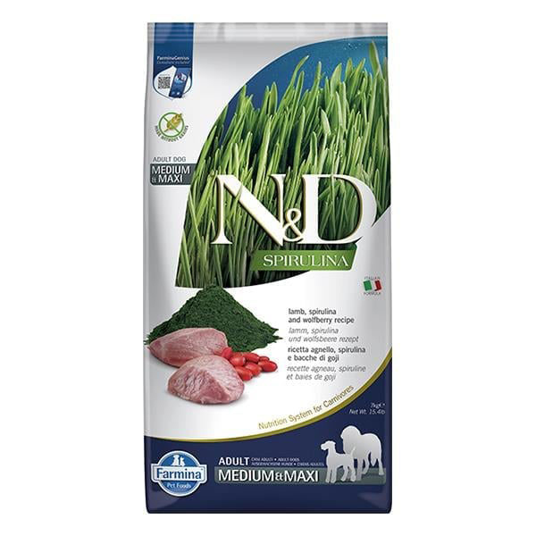 N&D Spirulina Kuzulu Orta ve Büyük Irk Tahılsız Yetişkin Köpek Maması 7 kg