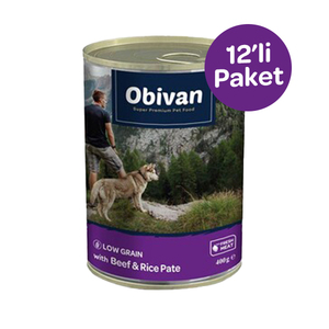 Obivan Düşük Tahıllı Biftekli Pirinçli Ezme Köpek Konservesi 400 Gr x 12 Adet - Thumbnail