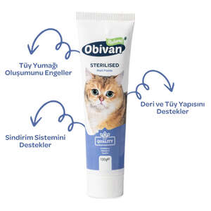 Obivan Sterilised Kısırlaştırılmış Kediler için Tüy Yumağı Önleyici Kedi Maltı 100 GR