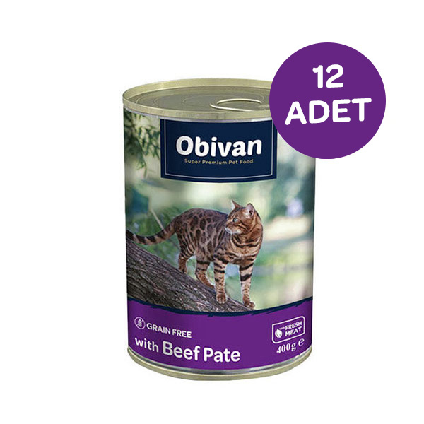 Obivan Tahılsız Sığır Etli Ezme Yetişkin Kedi Konservesi 400 GR x 12 Adet