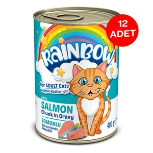 Rainbow - Rainbow Somonlu Parça Etli Yetişkin Kedi Konservesi 400gr X 12 Adet