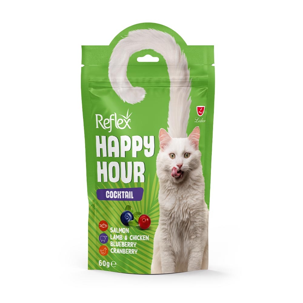 Reflex Happy Hour Cocktail Somonlu, Kuzulu, Tavuklu ve Yaban Mersinli Kedi Ödül Maması 60gr