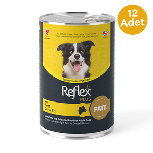 Reflex Plus pate içinde et parçacıklı dana etli yetişkin köpek maması 395 gr x 12