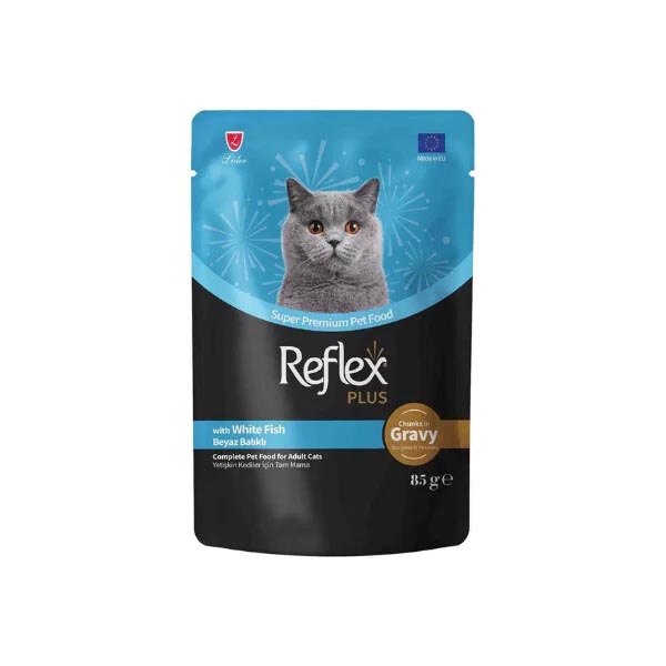 Reflex Plus Sos İçinde Et Parçacıklı Beyaz Balıklı Yetişkin Kedi Konservesi 85gr