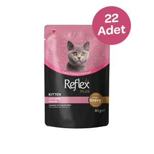 Reflex Plus Sos İçinde Et Parçacıklı Kuzu Etli Yavru Kedi Konservesi 85 gr x 22 Adet
