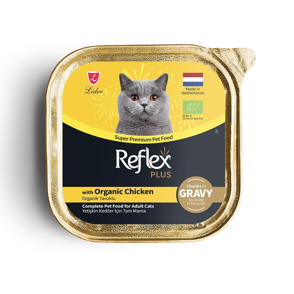 Reflex Plus Sos İçinde Parça Organik Tavuk Etli Yetişkin Kedi Konservesi 85gr