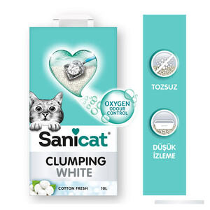 Sanicat Clumping White Cotton Fresh Oksijen Kontrol Kedi Kumu 10 Lt - Thumbnail