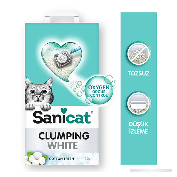 Sanicat Clumping White Cotton Fresh Oksijen Kontrol Kedi Kumu 10 Lt