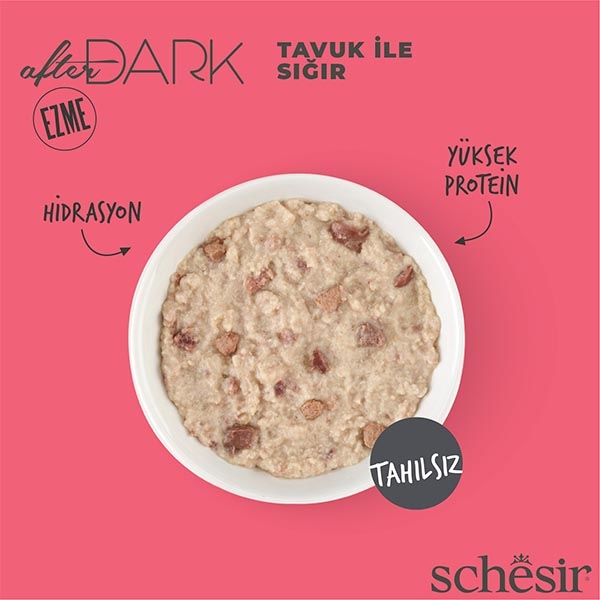 Schesir After Dark Tavuk ve Sığır Etli Pate Tahılsız Yaş Kedi Maması 80 Gr