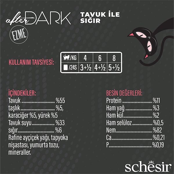 Schesir After Dark Tavuk ve Sığır Etli Pate Tahılsız Yaş Kedi Maması 80 Gr