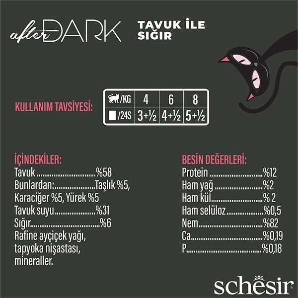 Schesir After Dark Tavuk ve Sığır Etli Yaş Kedi Maması 80 Gr