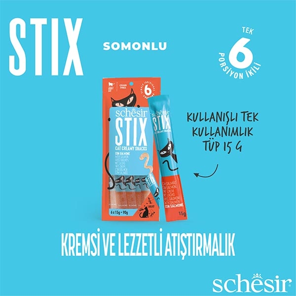 Schesir Stix Somon Balıklı Sıvı Kedi Ödülü 6x15 Gr