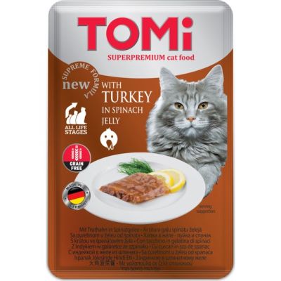 Tomi Kedi Tahılsız Ispanaklı Hindili Yaş Mama 100 Gr